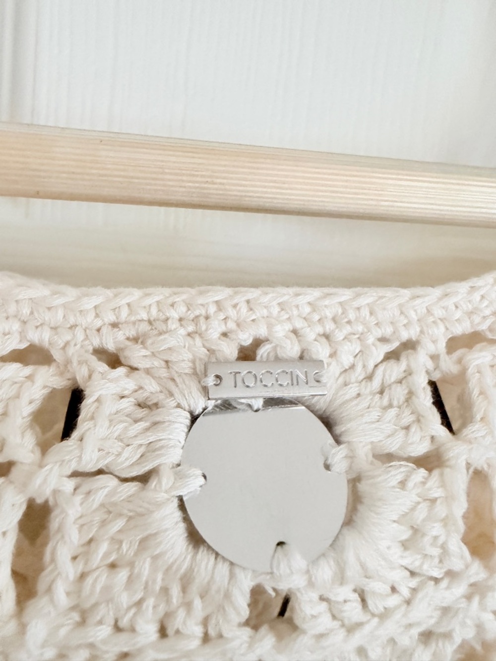 🌞 Toccin Camilla Mirrored Crochet Fringe Sweater Top Cream Off-White Large L - Picture 6 of 14